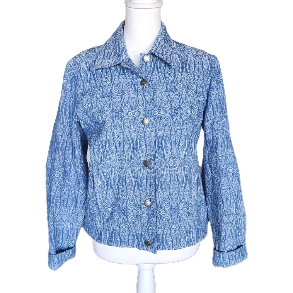 Ruby Rd. Jacket Juniors 5 Blue Cotton Abstract Paisley‎ Pockets Stretch Casual
